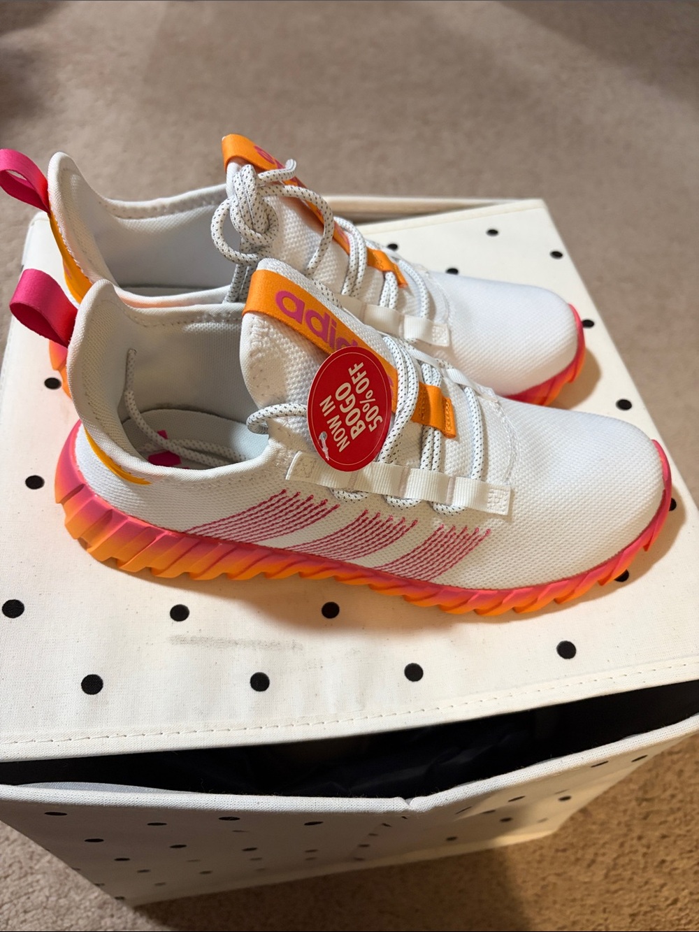 adidas womens/youthWhite Pink Orange Gradient Sole Sneakers.